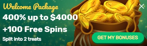 The banner advertising Ozwin Casino's generous welcome package, which includes a 400% bonus up to $4000 and 100 free spins, enticing new players to join and take advantage of this exceptional offer.